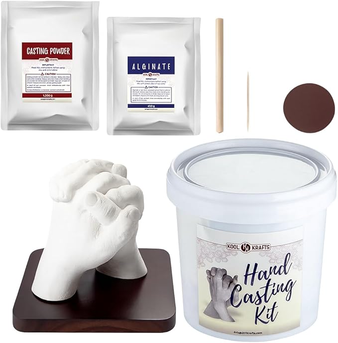 Hand Casting Kit for Couples, DIY Plaster Statue Molding Kit, Wooden Mahogany Base DIY Hand Mold Kit, Anniversary for Men, Women, Wedding Gift, Mother's Day Gifts for Wife, Valentine's Day Gift