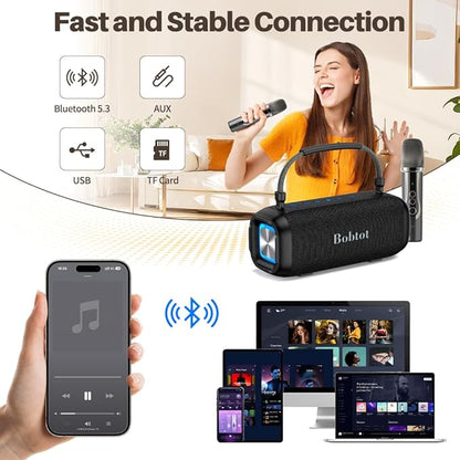 Portable Karaoke Machine, Bluetooth Speaker with Microphone, Three Echo Levels, Indoor and Outdoor Modes, IPX6, BT 5.3, Supports AUX, TF, USB