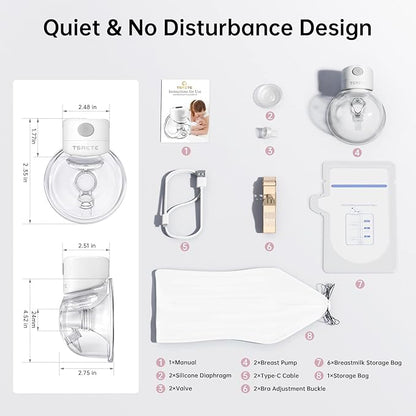 TSRETE Breast Pump, Double Wearable Breast Pump, Electric Hands-Free Breast Pumps with 2 Modes, 9 Levels, LCD Display, Memory Function Rechargeable Double Milk Extractor-24mm Flange, White