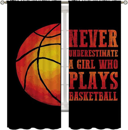 Red Basketball Blackout Curtains for Boy Girl Room Darkening Decor,Sport Theme and Motto Dark Background Bedroom Living Room Home Rod Pocket Thermal Insulated Window Curtain/Drapes Panel,63x63 Inch…