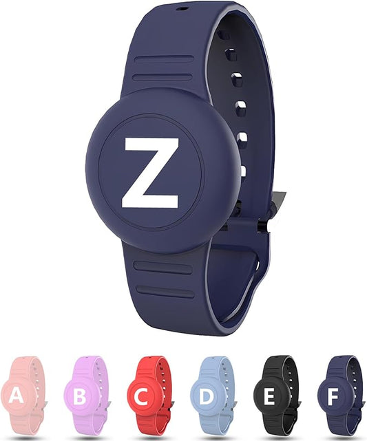Waterproof Bracelet for AirTag Kids, Personalized Initial Letter Hidden Holder Compatible with Air Tag, Silicone Case for Airtag Adjustable Anti-Lost GPS Tracker for Toddler Child Elder, Z