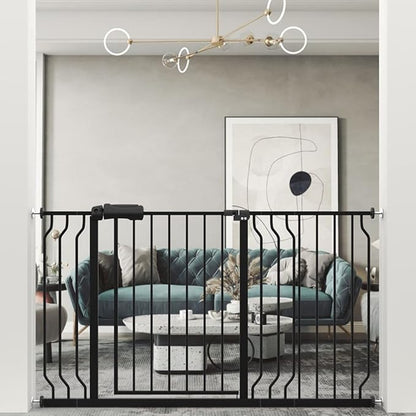WAOWAO Baby Gate 52.76-57.48" Extra Wide Pressure Mounted Walk Through Swing Auto Close Safety Black Metal Toddler Kids Child Dog Pet Puppy for Stairs,Doorways,Kitchen