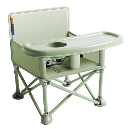 New Portable Travel Booster Seat with Tray|Foldable Infant Seat Booster Dining Chair|Great for Camping, Beach, Lawn|Toddler, Child Camping Chair 6 Months - 3 Years Old (Green)