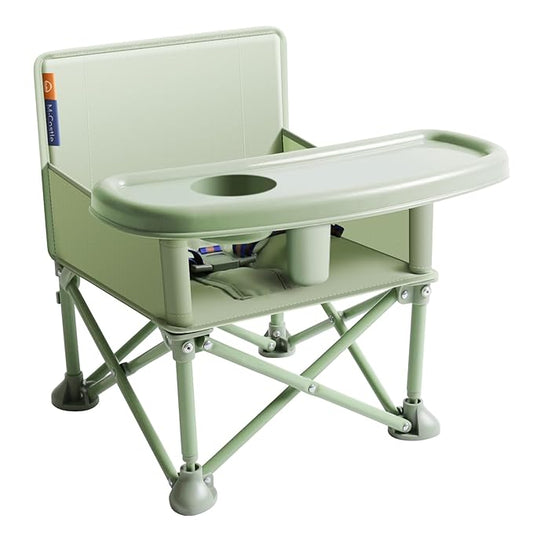 New Portable Travel Booster Seat with Tray|Foldable Infant Seat Booster Dining Chair|Great for Camping, Beach, Lawn|Toddler, Child Camping Chair 6 Months - 3 Years Old (Green)