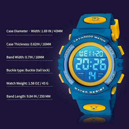 Kids Watch,Boys Watch for 3-15 Year Old Boys,Digital Sport Outdoor Multifunctional Chronograph LED 50 M Waterproof Alarm Calendar Analog Watch for Children with Silicone Band,Kids Gift