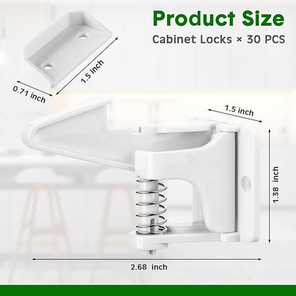 Tuanse 30 Pcs Cabinet Locks Invisible Safety Drawer Latches with Screws Self Adhesive Cabinet Drawer Locks for Home Kitchen Furniture Door Latches(White)