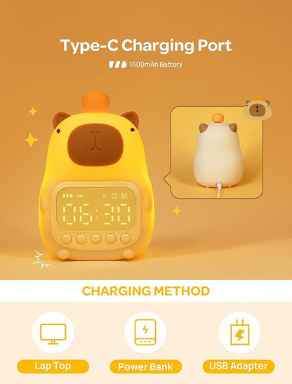 MASHI Capybara Alarm Clock with Night Light, ok to Wake Clock for Kids, Cute Capybara Night Light, Snooze, Toddler Sleep Training Clock,Gift for Kids Girls Boys Teens Birthday Room Decor