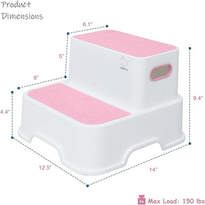 Two Step Stools for Toddlers Girls, Small Kids Step Stool for Bathroom Sink, No Slip Toddler Step Stool for Little Grils Room Princess Bedroom Closet Potty Training (2 Pack, White-Pink)