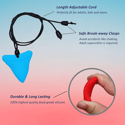 Sensory Chew Necklaces for Kids, Shark Tooth Silicone Chewy Necklace 5 Pack for Autism/ADHD/SPD, Autism Sensory Toys Reduce Chewing Fidgeting for Boys Girls Adults Chewer