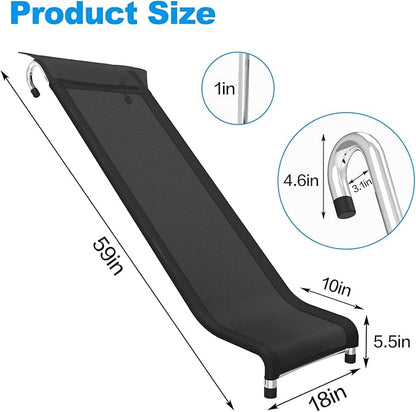 Ergonomic Trampoline Slide with Buffer Region for Children Kids, Outdoor Trampoline Slide Attachment, Heavy Duty Steel, Frame, Easy to Assemble (Silvery)