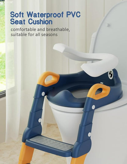 Potty Training Seat, Toddler Potty Training Toilet, Upgrade 2 In 1 Toddler Toilet Seat with Steps Stool Splash Guard and Anti-Slip Pad Soft Cushion, Potty Seats for Toddlers Baby Kids