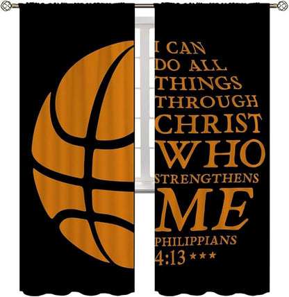 Basketball Blackout Curtains for Boy Girl Room Darkening Decor,Sport Theme and Motto Dark Background Bedroom Living Room Home Rod Pocket Thermal Insulated Window Curtain/Drapes Panel,84x84 Inch…