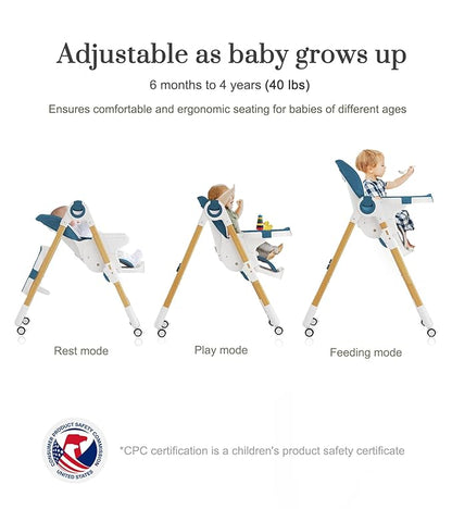 Mallify Convertible High Chairs for Babies and Toddlers, Height Adjustable Baby High Chair, High Chair with Removable Tray, Adjustable Backrest, Portable Baby Dinning Chair with Lockable Wheels
