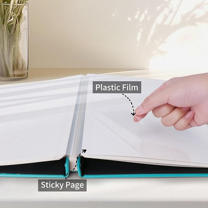 Inspirational Leather Photo Album,Magnetic Self-Stick Page Photo Album,Family Album,Hand Made DIY Albums Holds 3x5, 4x6, 5x7, 6x8 Photos (light blue-always remember)