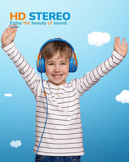 Kids Headphones Wired Toddler Headphones with Microphone, Over-Ear Headphones, 85/94dB Volume-Limiting, 3.5mm Jack, Foldable On-Ear Design - Safe & Comfortable for Learning & Entertainment