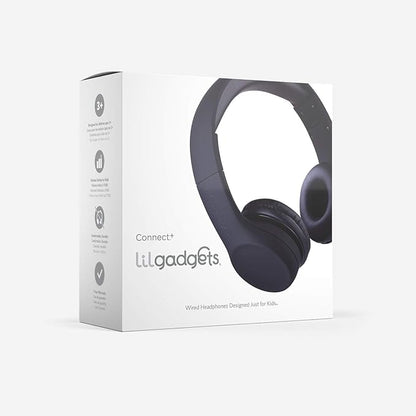 LilGadgets Connect+ Wired Kids Headphones for School with Mic, Volume Limited & Noise Reduction, On-Ear Headset with Cord, SharePort Technology for Multiple Kids & SoftTouch Padding, Black