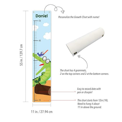 Personalized Kids Canvas Growth Chart, Height Chart, Growth Chart Banner, Crocodile