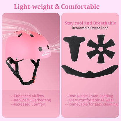 KAMUGO Kids Adjustable Helmet, with Sports Protective Gear Set Knee Elbow Wrist Pads for Toddler Age 2-8 Boys Girls, Bike Skateboard Hoverboard Scooter Rollerblading Helmet Set