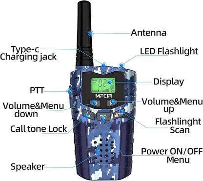 Rechargeable Kids Camouflage Walkie Talkies 3 Pack Long Range, 48H Work 7D Standby, LED Flashlight,Outdoor Camping Games Toys Gifts for 3-12 Year Old,Ideal Birthday for Boys & Girls