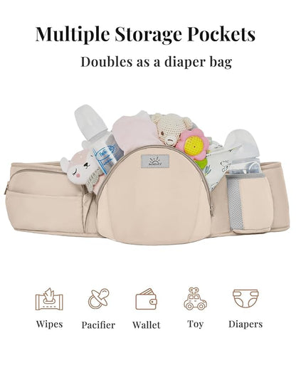 Baby Carrier Pro, MOMTORY Safety-Certified 6-in-1 Ultra Storage Baby Carrier Newborn to Toddler, Detachable Baby Holder Carrier with Hip Seat, Ergonomic Cozy Baby Body Carrier for 7-50lbs, Khaki