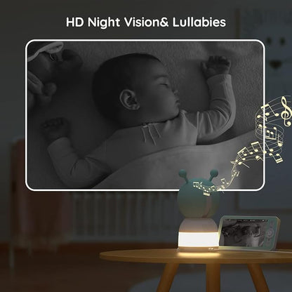 BOIFUN 2K Split-Screen 5 Inch Wi-Fi Baby Monitor With 2 Cameras, Colorful Night Light, AI Motion & Sound & Humidity & Temp Detection, Auto Tracking Via Smartphone App And Monitor Control, Night Vision