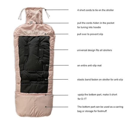 0-5T Length Extension Baby Universal Stroller Footmuff,Waterproof Durable Coral Fleece Stroller Bunting Bag,Stroller Bassinet Winter Blanket Cover Toddler,Pink