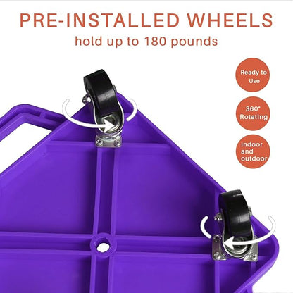 2 Plastic Scooter Boards with Handles for Kids Sitting and Sports Training, with 1 Ring, 2 Ropes and 4 Beanbags, Indoor and Outdoor Play