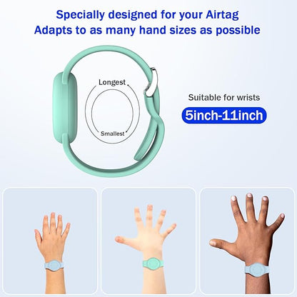 R-fun Waterproof for Air Tag Bracelets [2 Pack] Compatible with Apple Air Tag Finders with Soft Silicone,Anti Lost GPS Item Finders Case Cover,Mint Green/Light Blue