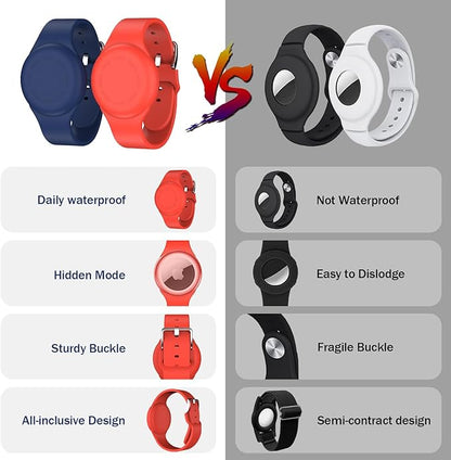R-fun Waterproof for Air Tag Bracelets [2 Pack] Compatible with Apple Air Tag Finders with Soft Silicone,Anti Lost GPS Item Finders Case Cover,Night Blue/Red