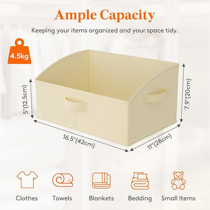 Lifewit Storage Baskets for Shelves, 6 Packs Non-woven Fabric Trapezoid Closet Organizer Bins with Handles, Foldable Clothing Containers Box for Clothes, Toy, Towel, Book, DVD, Hats, Medium-Beige