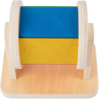 Adena Montessori Spinning Drum Baby Toys,Montessori Toys for Babies 6-12 Months Toddlers,Wooden Spinning Rainbow with Multiple Materials Baby Christmas Toys for Boy and Girls Gift(Medium-size Texture)