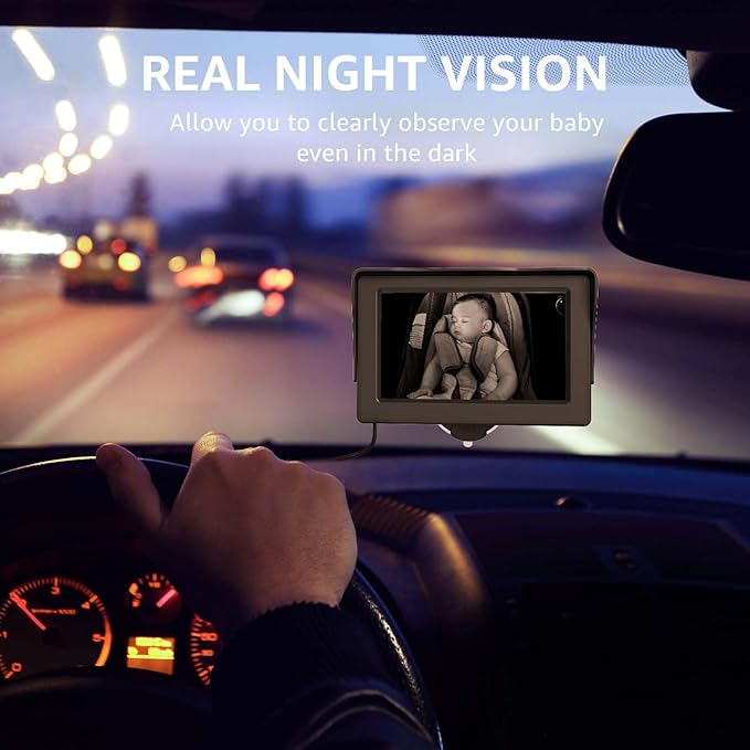 GROWNSY Baby Car Camera, HD Display Baby Car Mirror with Night Vision Feature, 4.3 inch Baby Car Camera with Monitor Wide Clear View, Backseat Camera Rear Facing to Observe Baby’s Every Move