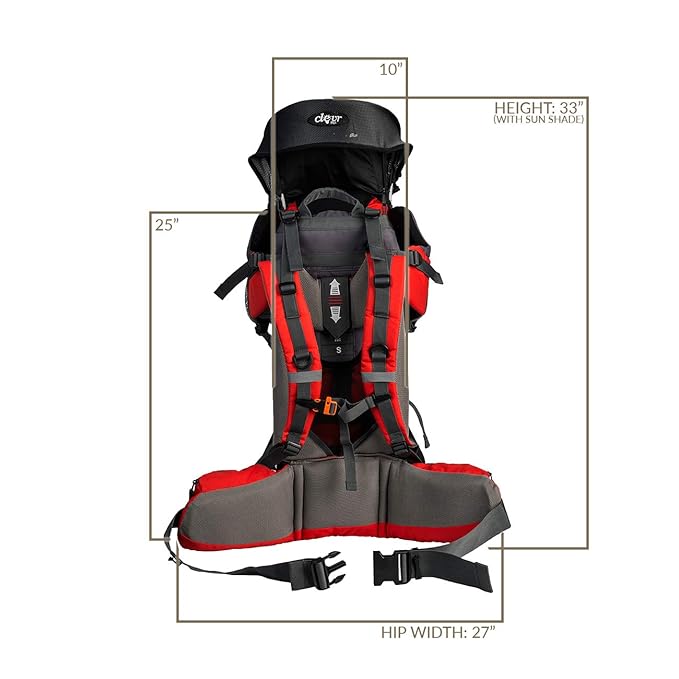 ClevrPlus Canyonero Camping Baby Backpack Hiking Kid Toddler Child Carrier with Stand and Sun Shade Visor, Red