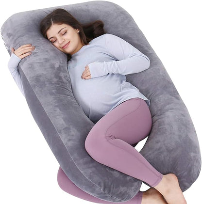 AS AWESLING Pregnancy Pillow, U Shaped Full Body Pillow, Nursing, Support and Maternity Pillow for Pregnant Women with Removable Velvet Cover (Grey)