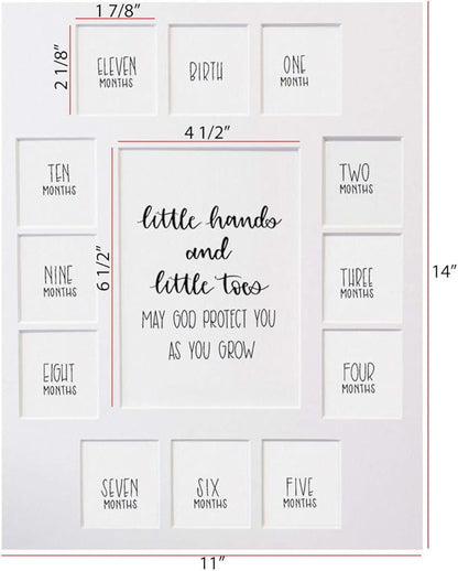 Rustic Red Door Co. Baby's First Year Picture Mat - No Frame - Little Hands and Little Toes Photo Collage - 13 Picture Slots - Newborn Birth to One Year Birthday - Watch Your Baby Grow (Black Mat)