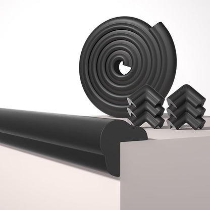 Edge Corner Protector Baby Proofing, 6.56FT 0.6'' Thicken L-Shape Furniture Fireplace Safety Bumper Guard with 6 Corners, Pre-Taped, Soft NBR Rubber Foam, Table Edge Protector for Baby (Black)