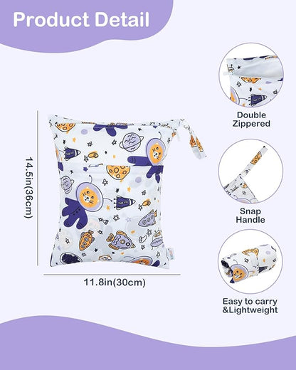 ALVABABY 3 Cloth Diaper Wet Dry Bags Waterproof Reusable with Two Zippered Pockets Travel Beach Pool Daycare Soiled Baby Items Yoga Gym Bag for Swimsuits or Wet Clothes Small Medium Large 3L-ZM28