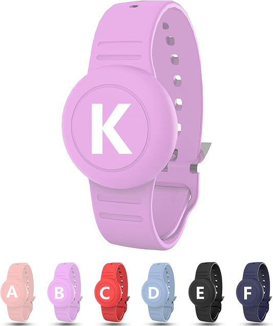 Waterproof Bracelet for AirTag Kids, Personalized Initial Letter Hidden Holder Compatible with Air Tag, Silicone Case for Airtag Adjustable Anti-Lost GPS Tracker for Toddler Child Elder, K