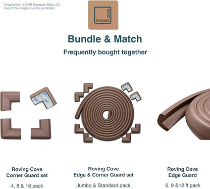 Roving Cove HeftyFit Corner Protector for Baby (16 Large Corners), Heavy-Duty Soft Rubber Foam Furniture Corner Bumper Guards, 3M Adhesive Pre-Taped, Coffee Brown