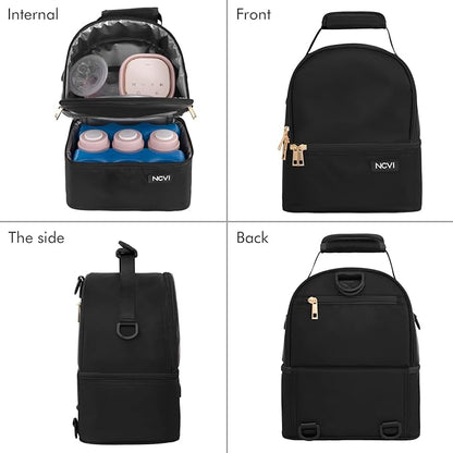 NCVI Breastmilk Cooler Bag with 2 Ice Pack, Breast Pump Bag with Cooler Fits 6 Bottles, Double Layer Breast Milk Baby Bottle Cooler Bag, for Travel, Nursing Mom Daycare, Work, Picnic (Black)