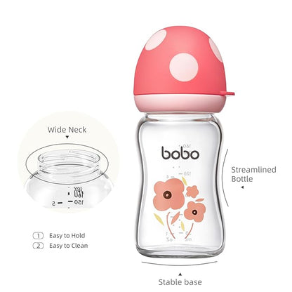 YOHKOH Natural Glass Baby Bottle with Natural Response Nipple, Newborn Anti-Colic Baby Bottles, Wide Neck Mushroom Cap Baby Bottle, Clear ((5.4oz (Pack of 4), Multicolour)