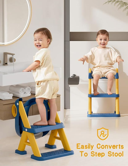 Potty Training Seat, Toddler Toilet Seat With Steps, 2 In 1 Toddler Potty Training Toilet With Splash Guard, Anti-Slip Step Stool Soft Mat, Adjust High Potty Seats For Toddlers Kids Boys Girls