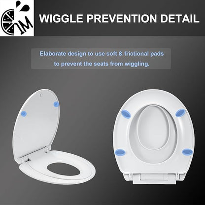 Round Toilet Seat with Toddler Seat Built In, 3X Slow Close FOR BOTH TODDLER & ADULT Seats, Potty Training Toilet Seat, No Wiggle and Easy to Install, Detachable Toddler Seat, White (2Pcs Pack)