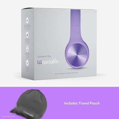 LilGadgets Connect+ Pro Wired Kids Headphones for School w/Microphone, Volume Limiting, Noise Reducing Over-Ear Headset w/Cord, SharePort Technology & SoftTouch Padding, Purple Headphones for Kids