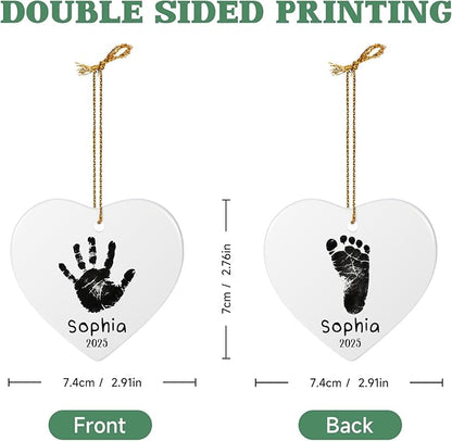 Baby Hand and Footprint Ornament - Baby's Frist Christmas Ornament with Photo, Name, Date - Personalized Baby Gifts, Newborn Keepsake, New Mom Gifts