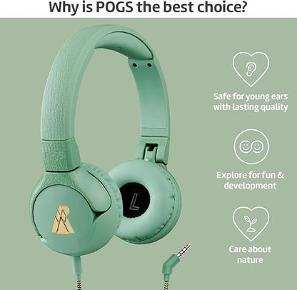 POGS Kids Wired Headphones | The Elephant 2 | Adjustable, Durable Headphones for Kids 3+ | Limited to 85 dB, Microphone | On-Ear | Music-Sharing Function Safe 3.5mm Audio Cable (3.2ft) (rGreen)