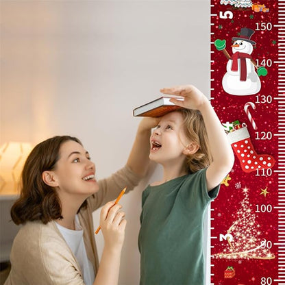 Christmas Baby Growth Chart for Wall, Height Chart for Kids, Xmas Kids Nursery Decor, Hanging Ruler Wall Decor, Kids Room Decor, Holiday Gifts for Boys Girls Toddlers - 76.7 x 7.9in with Black Wood