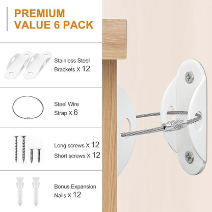 Furniture Anchors (10 Pack) for Baby Proofing, Anti Tip Furniture Anchor Securing 420lbs Tension Earthquake Resistant Metal Furniture Wall Anchor Prevent Baby Pet from Falling Furniture