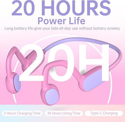 Kids Headphones, Bluetooth 5.2 Air Conduction Open Ear Headphones, 85dB Volume Limiting, Blue Pink