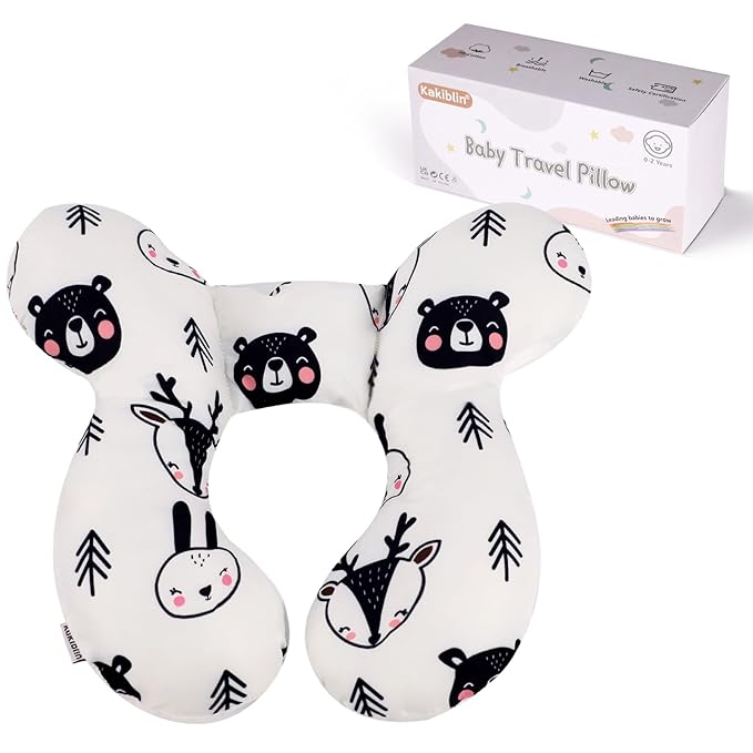 KAKIBLIN Baby Travel Pillow, Pillow for Head and Neck, Upgraded Baby Neck Support Pillow for Car Seat,Pushchair,Travel (Bear)